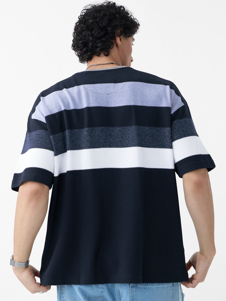 Popcorn Stripes: Blue Horizon Oversized T-Shirts