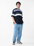 Popcorn Stripes: Blue Horizon Oversized T-Shirts