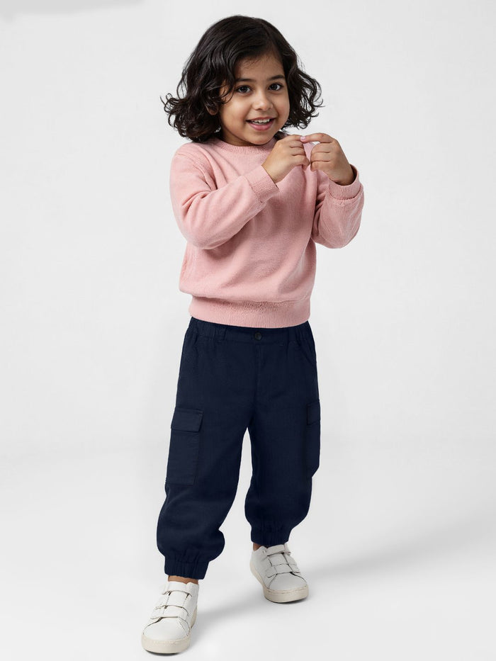Solids: Twilight Blue Girls Cotton Joggers (2-8 Yrs)