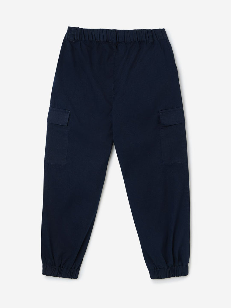 Solids: Twilight Blue Girls Cotton Joggers (2-8 Yrs)