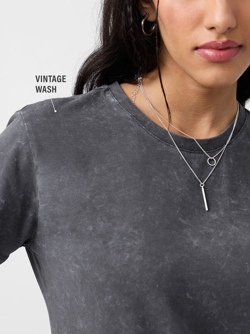 Vintage Solids: Charcoal Grey Women Regular T-Shirts