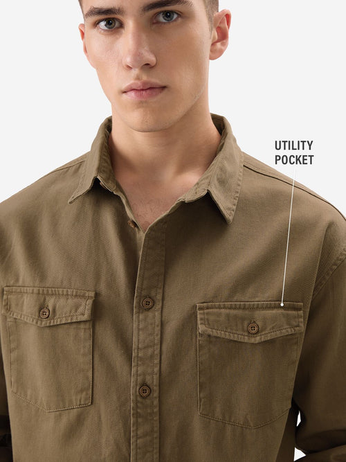 Solids: Brown Men Utility Shirts