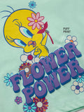 Looney Tunes: Flower Power Girls Cotton Flutter Sleeve Tops (2-8 Yrs)