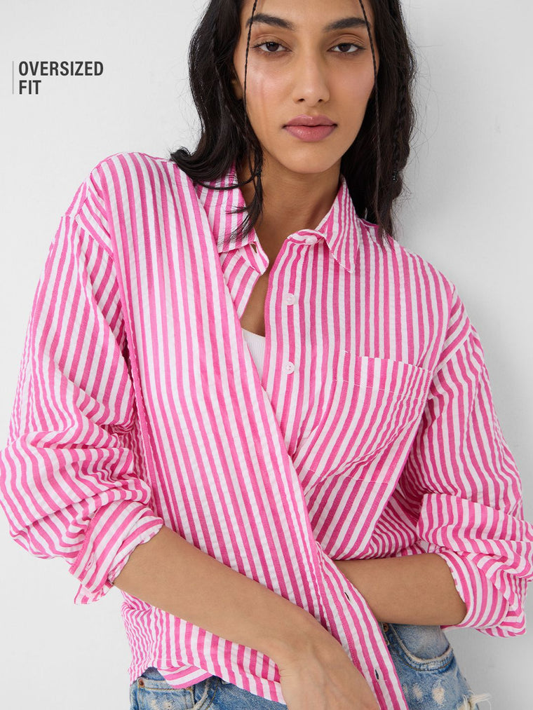 Stripe Shirt: Rose Women Oversized Shirts