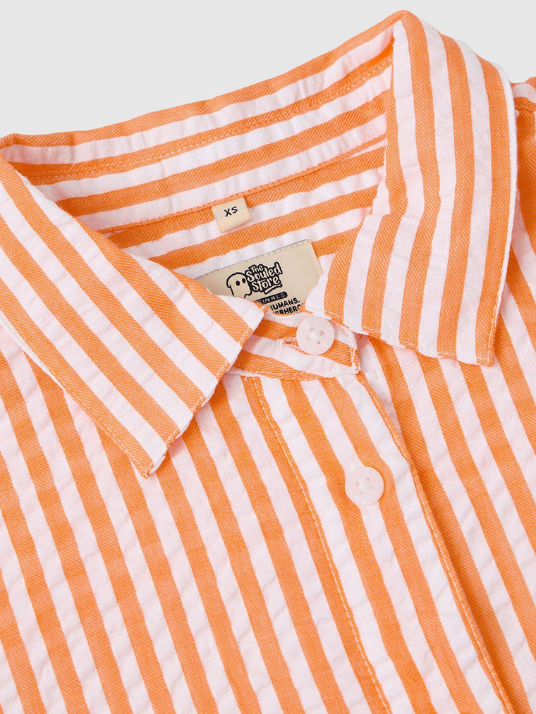 Textured Stripes: Tangerine Women Cropped Shirts