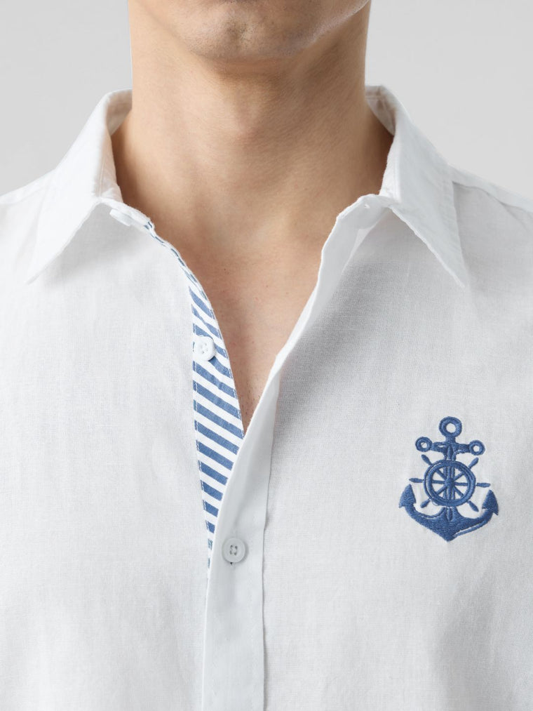 Cotton Linen: Anchor Crest Cotton Linen Shirts