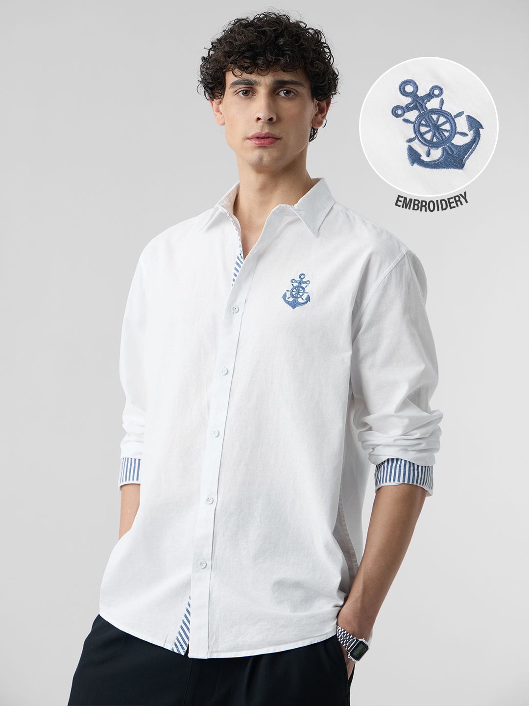 Cotton Linen: Anchor Crest Cotton Linen Shirts