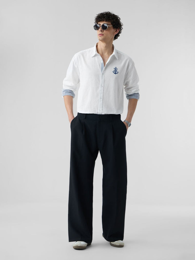 Cotton Linen: Anchor Crest Cotton Linen Shirts