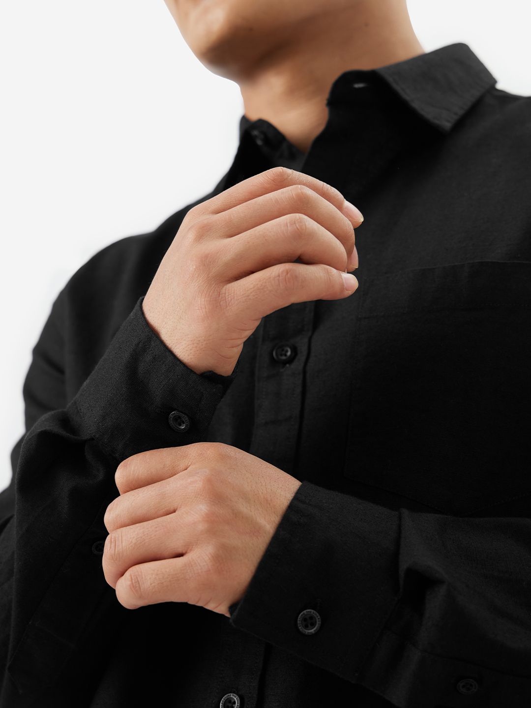 Cotton Linen: Bold Black Cotton Linen Shirts