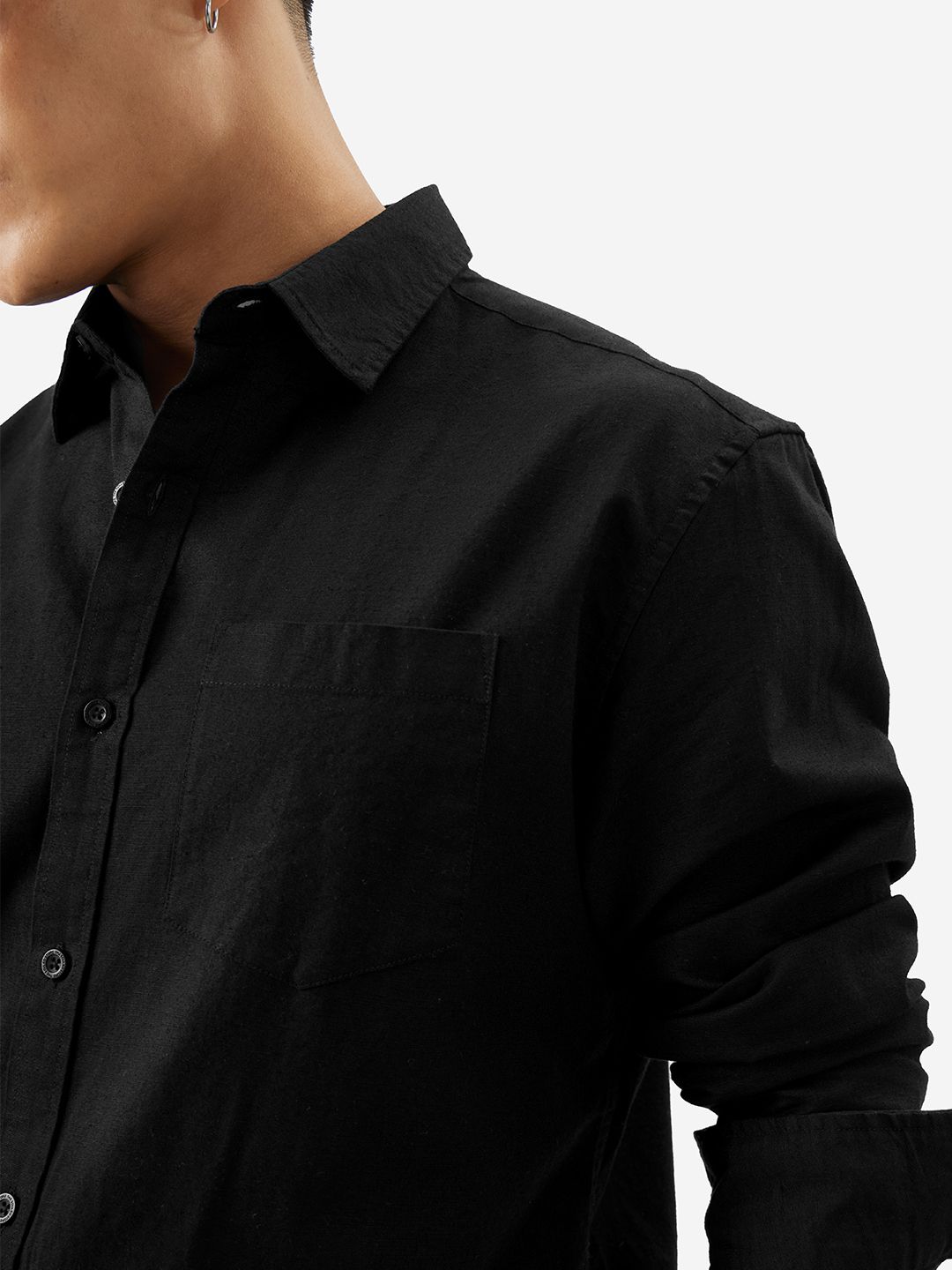 Cotton Linen: Bold Black Cotton Linen Shirts