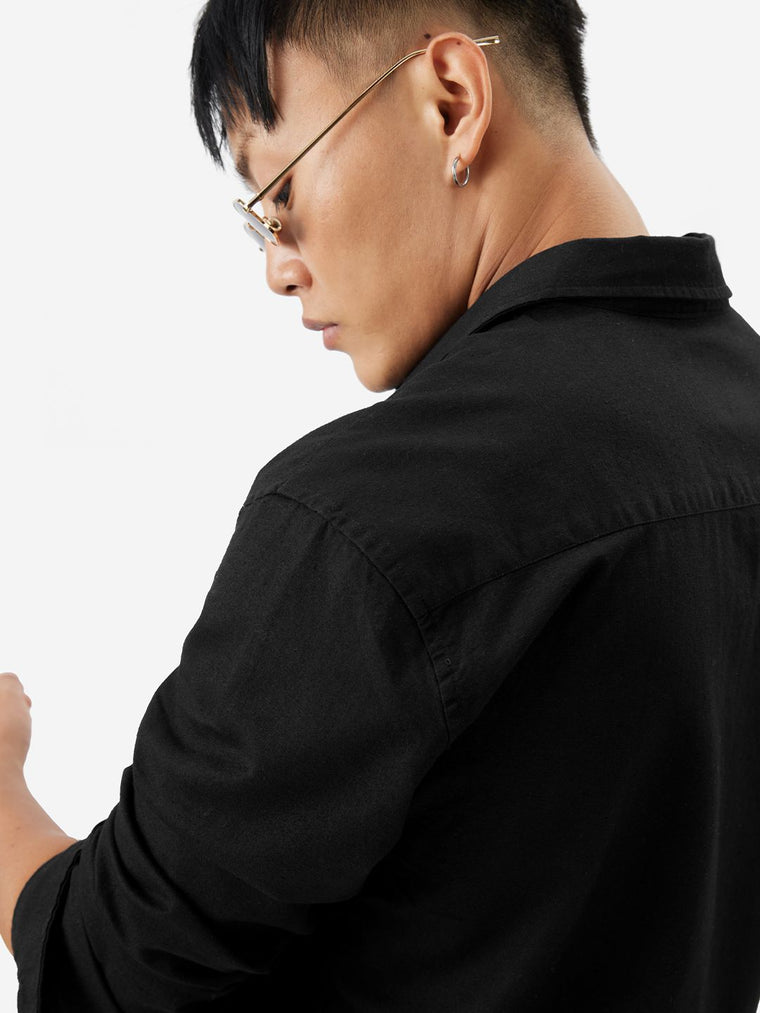 Cotton Linen: Bold Black Cotton Linen Shirts