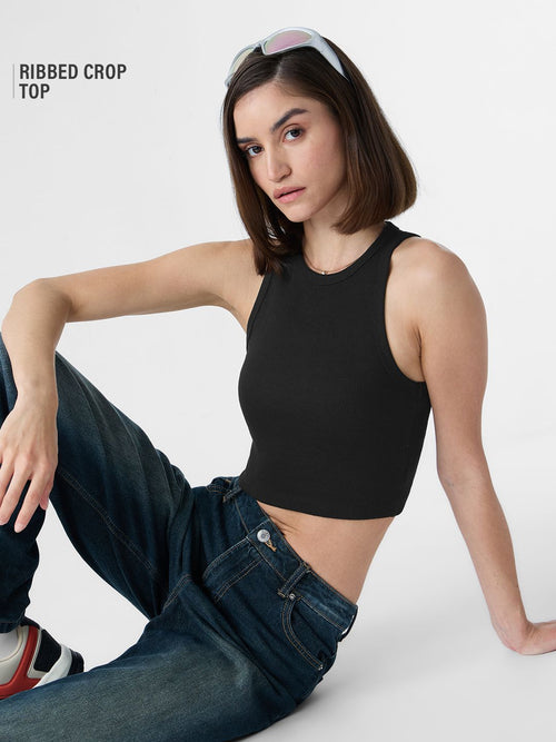 Ribbed Tank Top: Onyx Women Knit Tops