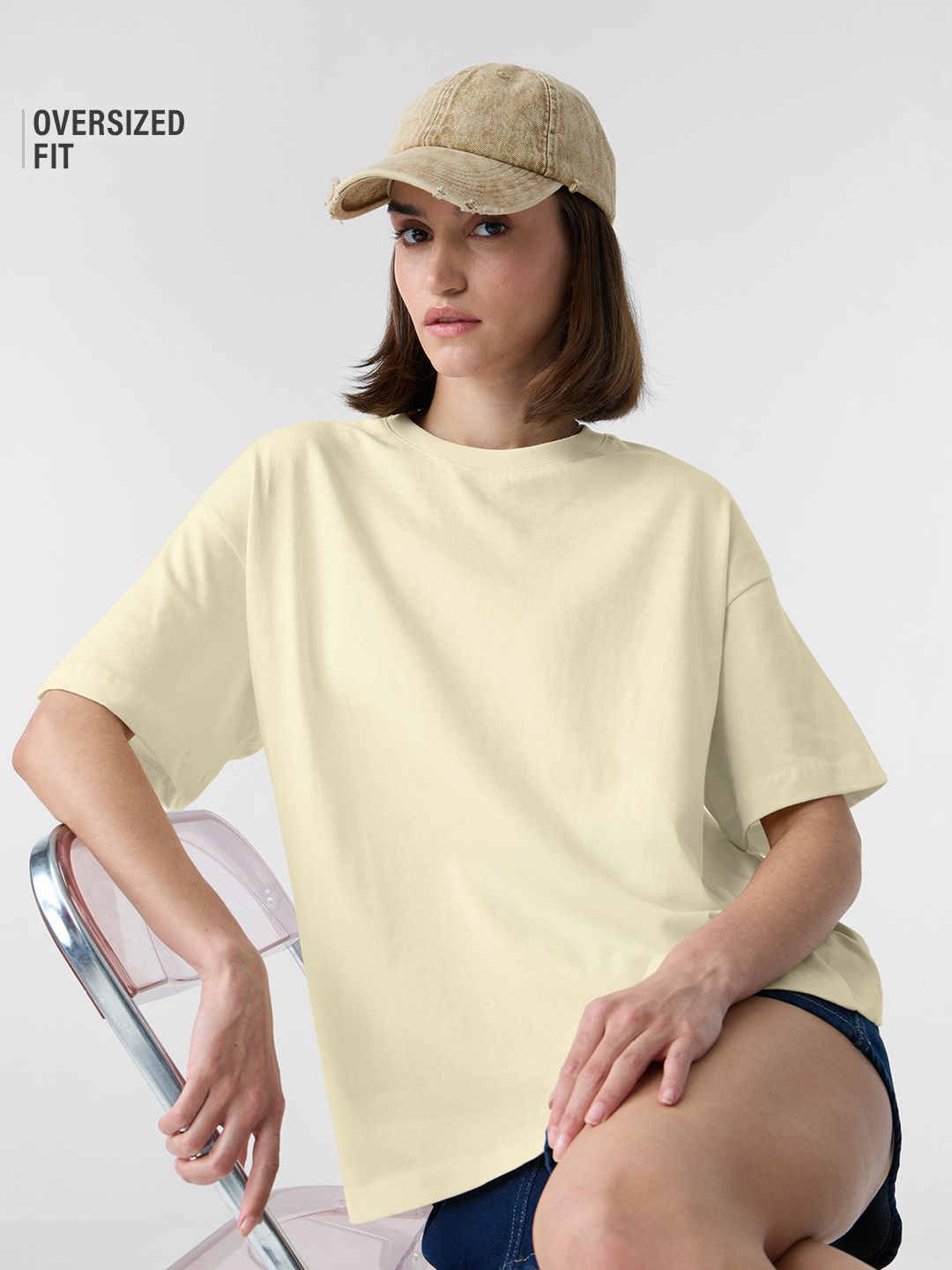 Street Solids: Classic Cream Women Oversized T-Shirts