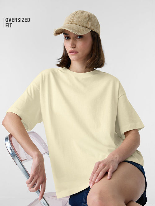 Street Solids: Classic Cream Women Oversized T-Shirts