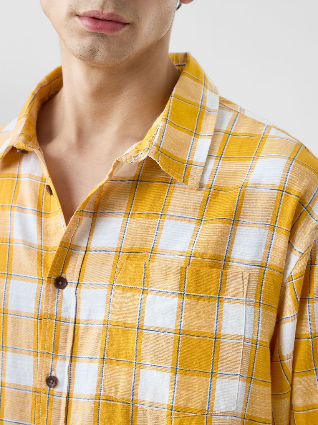 Plaid: Amber Gold Men Relaxed Shirts