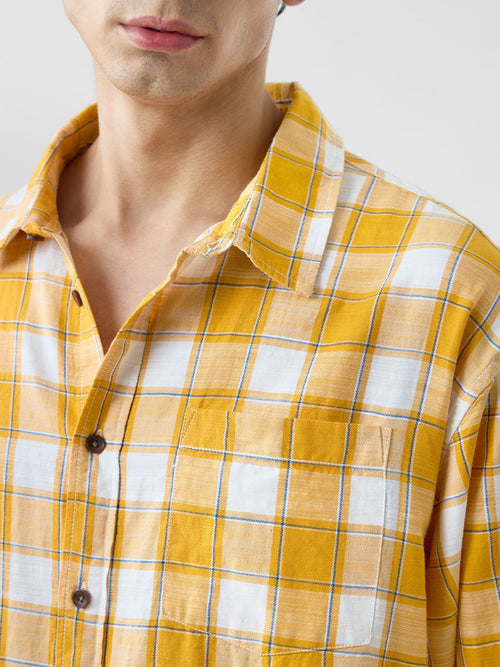 Plaid: Amber Gold Men Relaxed Shirts
