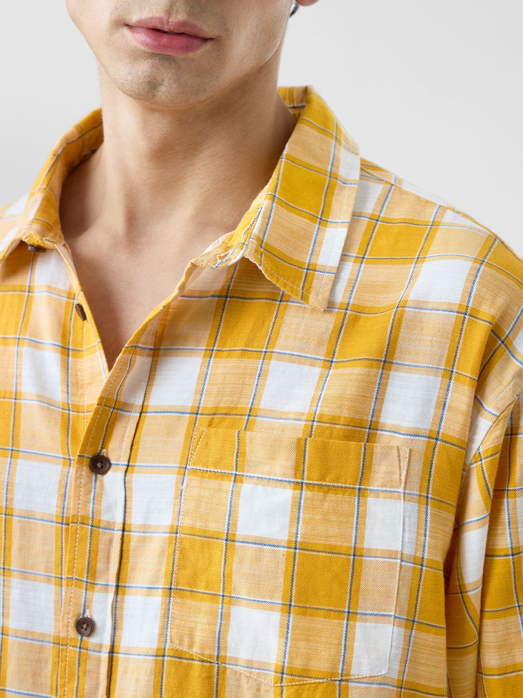 Plaid: Amber Gold Men Relaxed Shirts