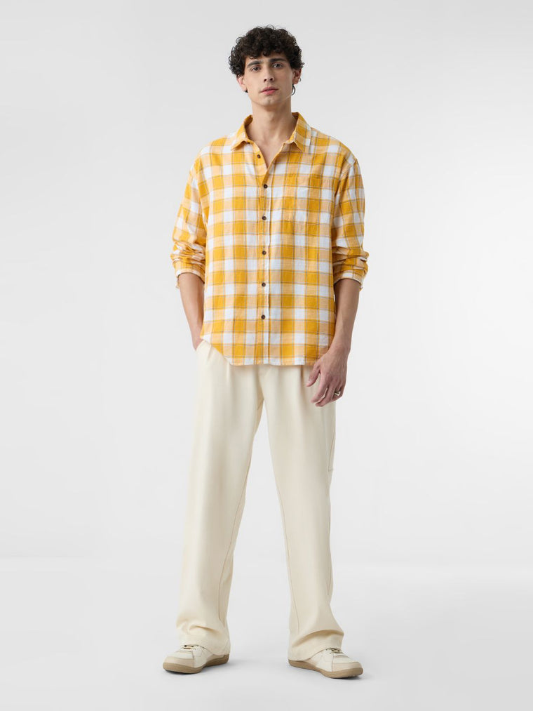 Plaid: Amber Gold Men Relaxed Shirts