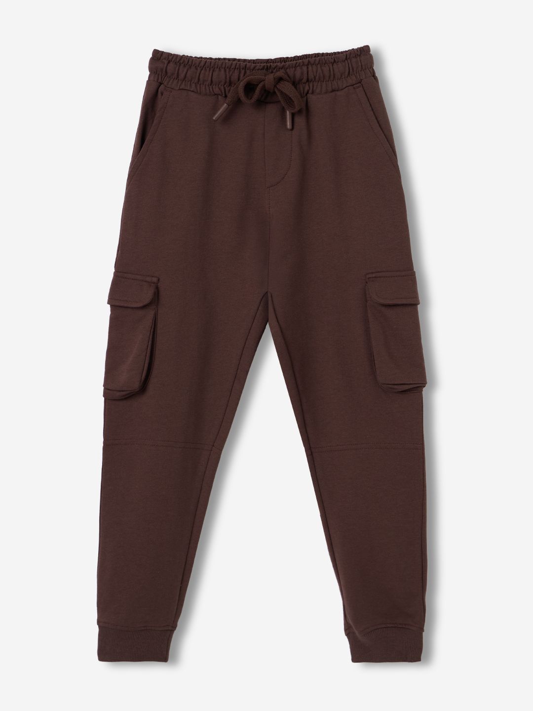Solids: Choco Brown Boys Cargo Joggers (2-8 Yrs)