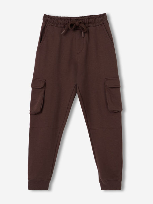 Solids: Choco Brown Boys Cargo Joggers (2-8 Yrs)