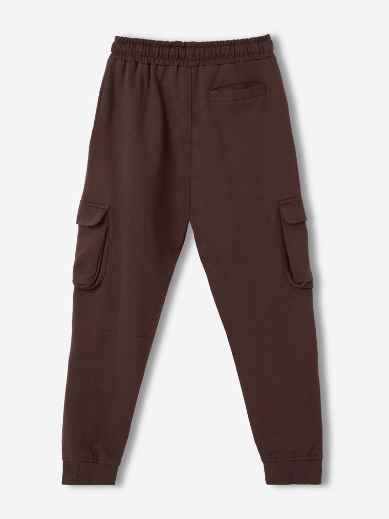 Solids: Choco Brown Boys Cargo Joggers (2-8 Yrs)