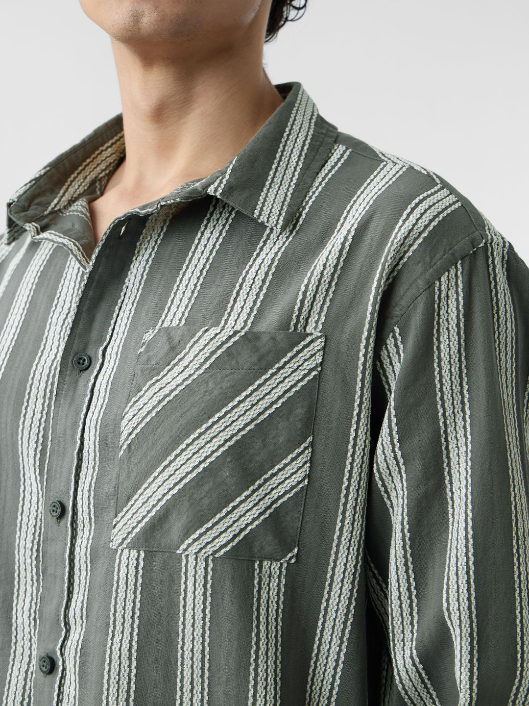 Textured Stripes: Grey Men Relaxed Shirts