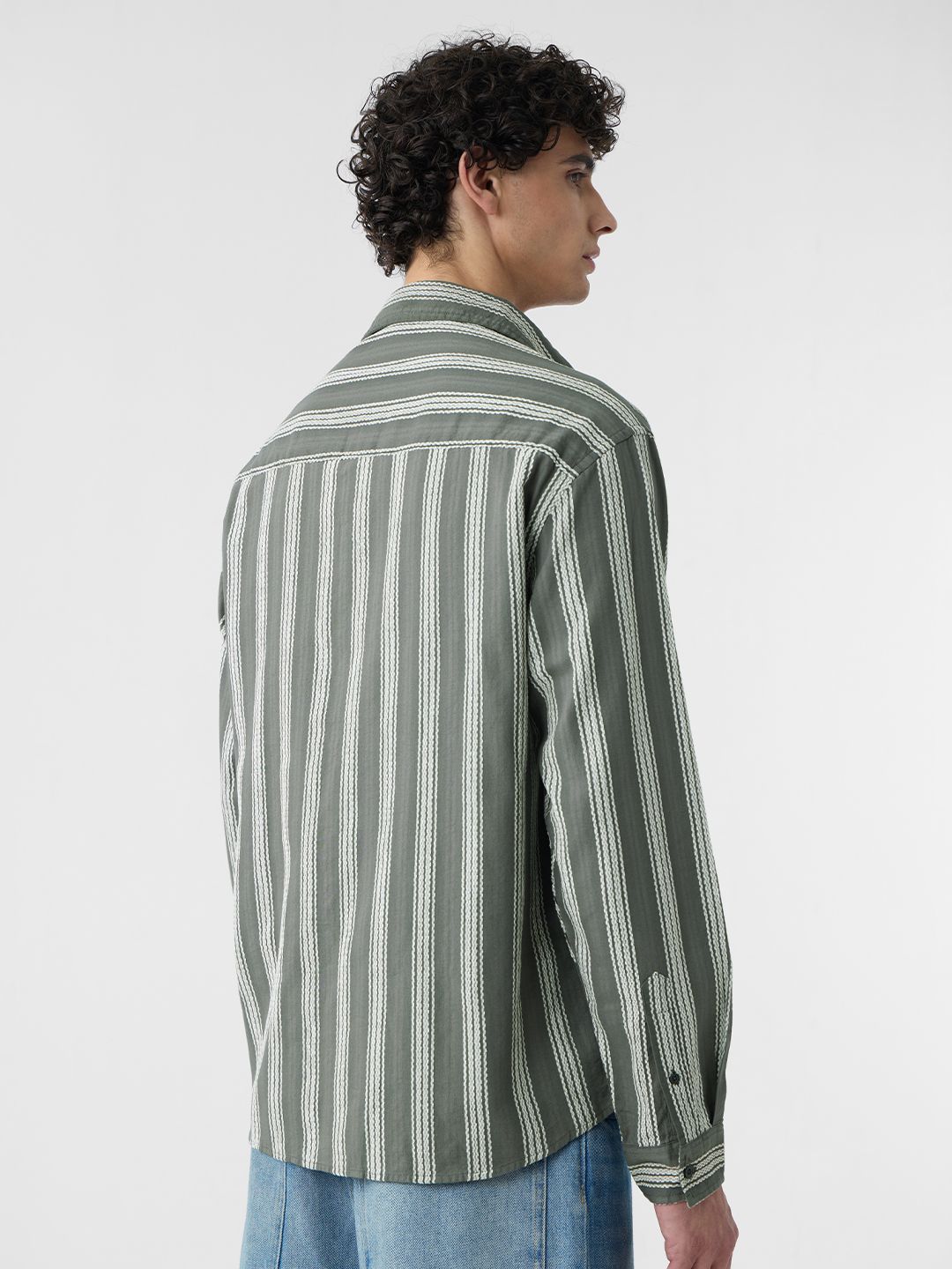 Textured Stripes: Grey Men Relaxed Shirts