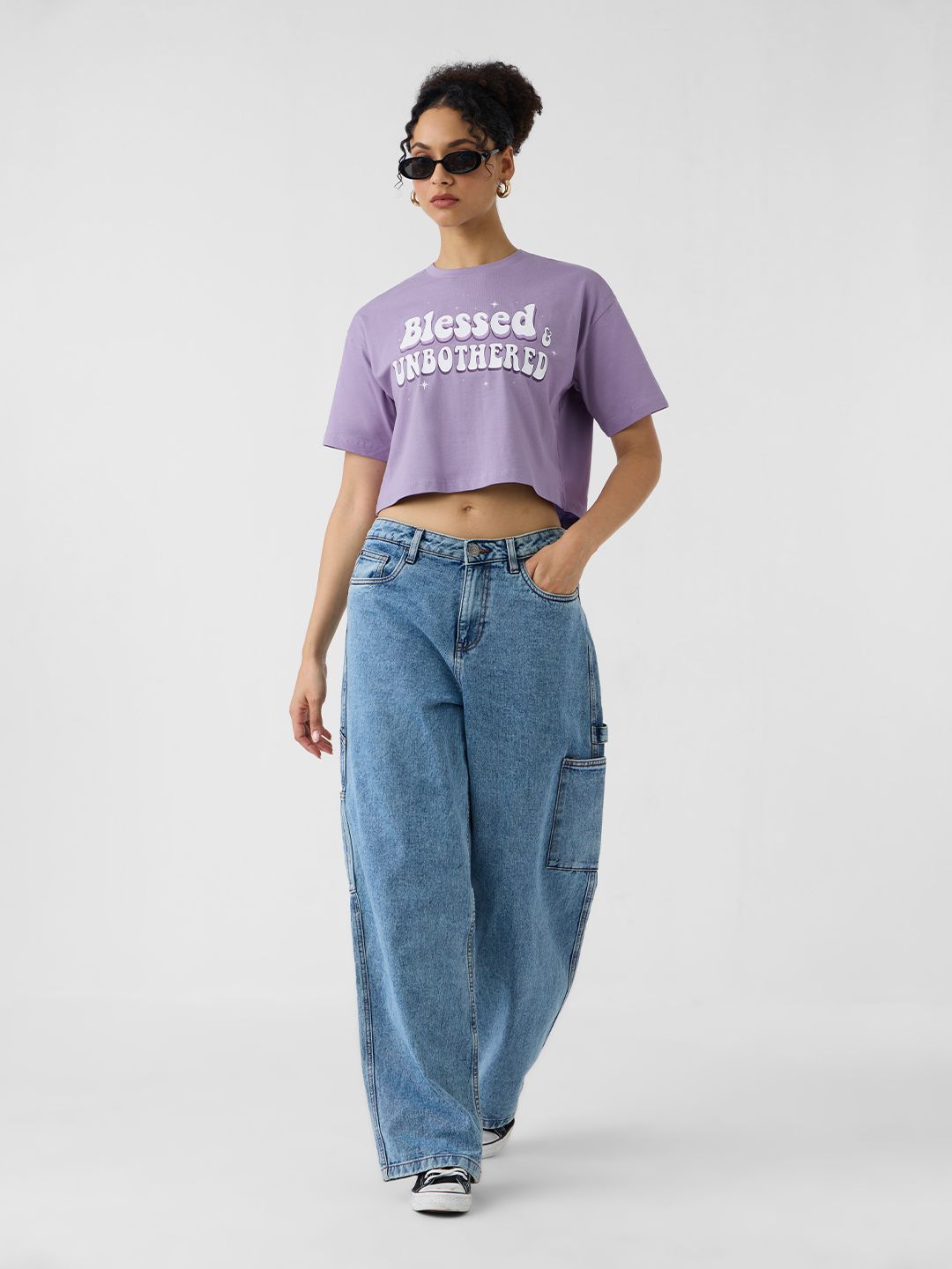 TSS Originals: Blessed And Unbothered Women Oversized Cropped T-Shirts