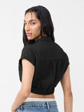 Textured Crop Top: Black Women Knit Tops
