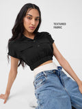 Textured Crop Top: Black Women Knit Tops