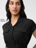 Textured Crop Top: Black Women Knit Tops