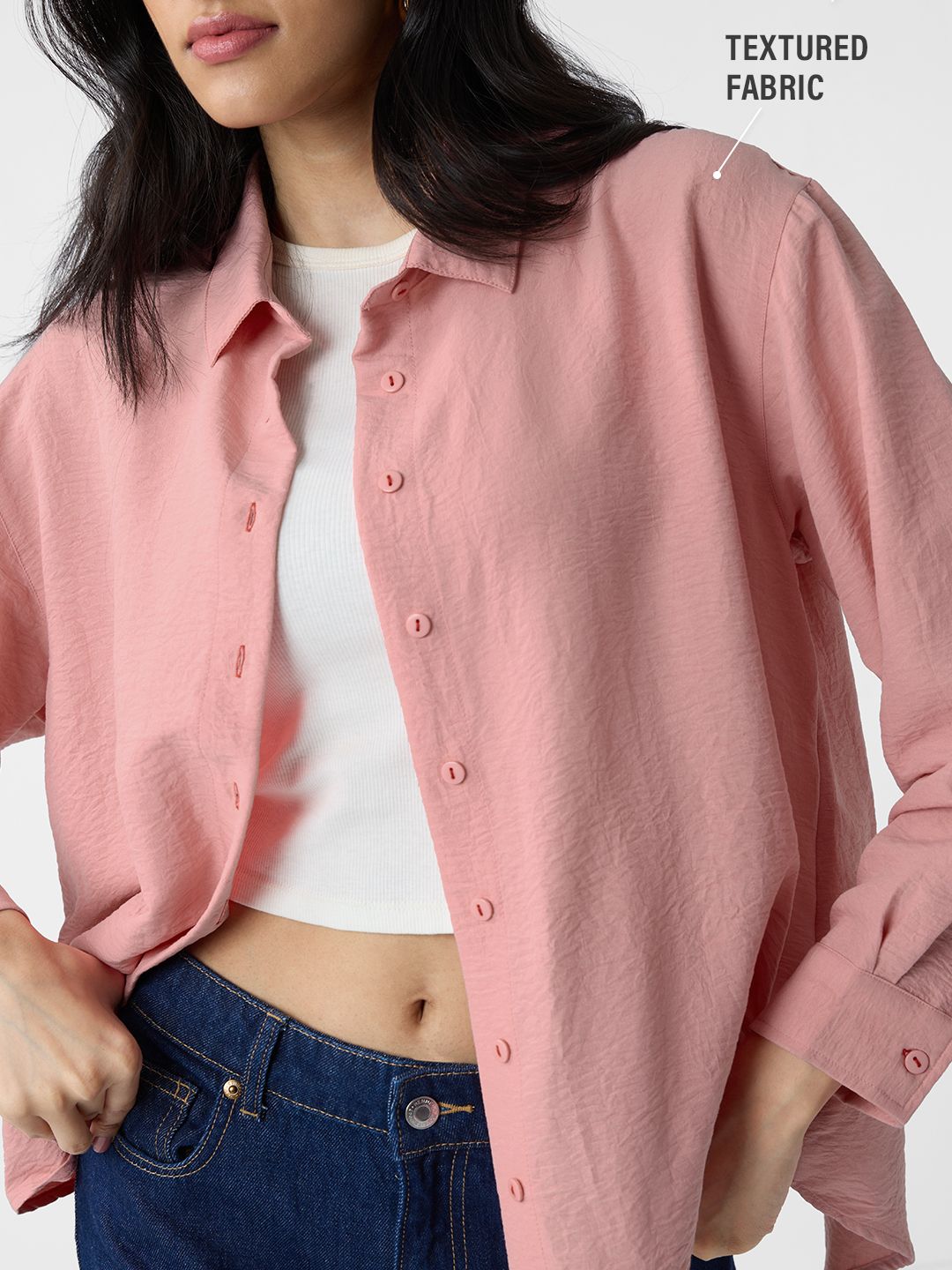Textured Shirt: Rose Pink Women Oversized Shirts