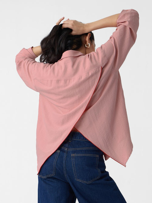 Textured Shirt: Rose Pink Women Oversized Shirts