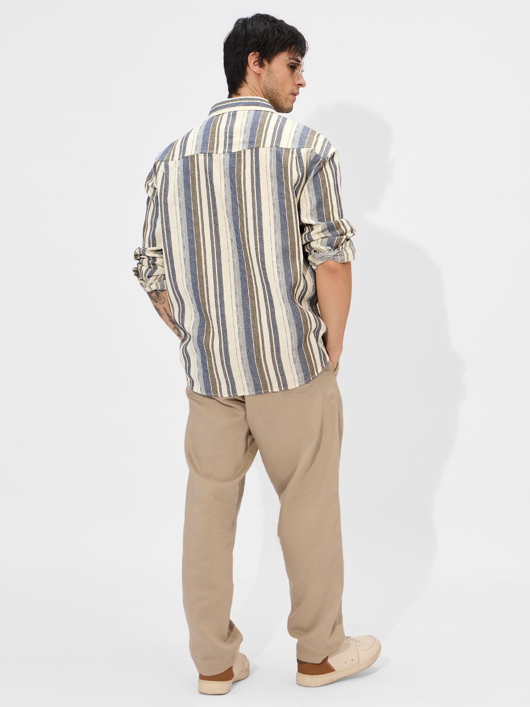 Stripes: Blue Dune Men Textured Shirts