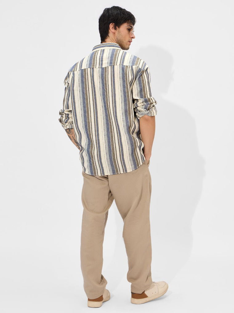 Stripes: Blue Dune Men Textured Shirts