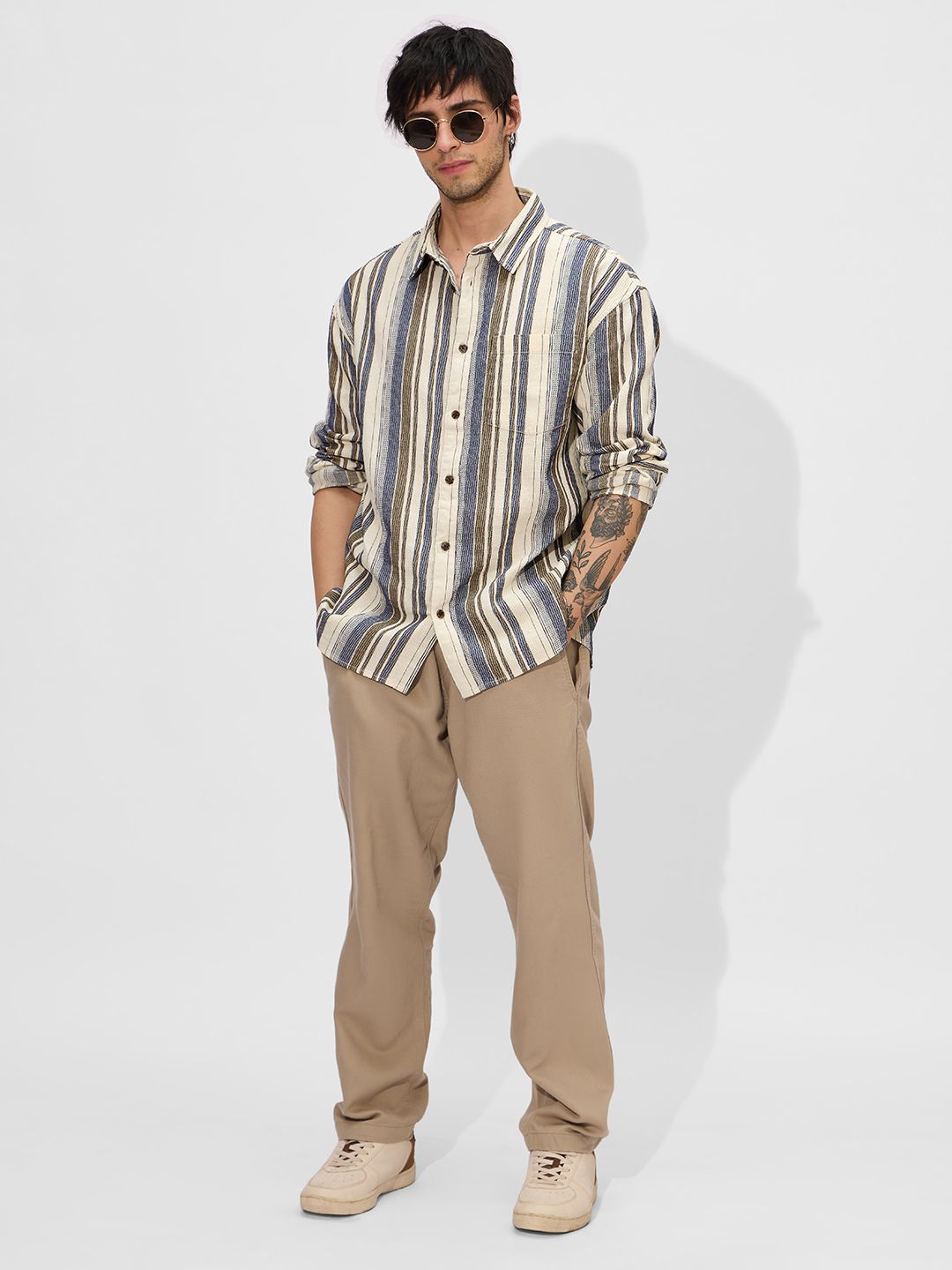 Stripes: Blue Dune Men Textured Shirts