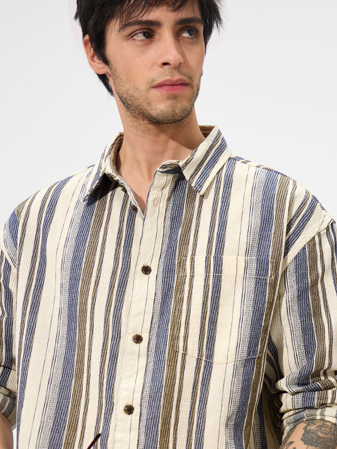 Stripes: Blue Dune Men Textured Shirts