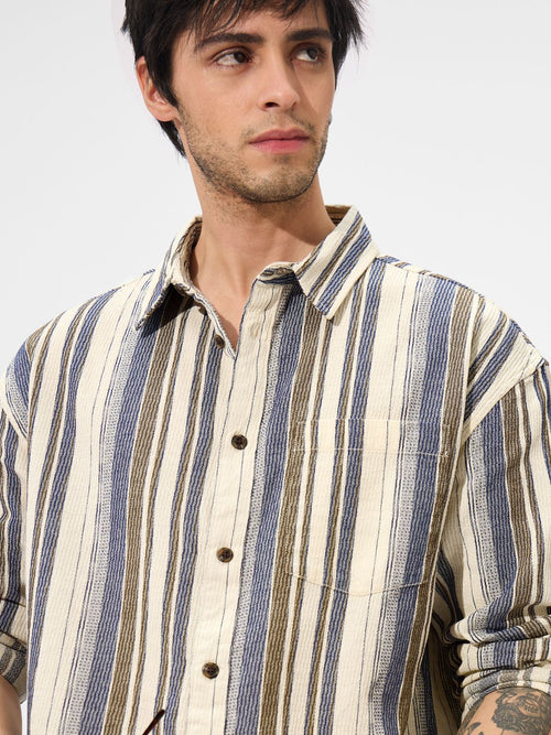 Stripes: Blue Dune Men Textured Shirts