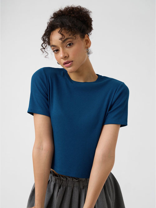 Ribbed T-shirt: Azure Women Fitted T-Shirts