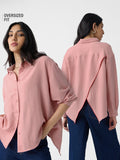 Textured Shirt: Rose Pink Women Oversized Shirts