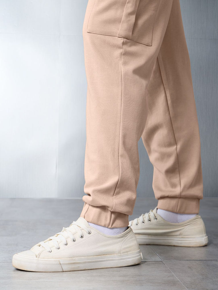 Solids: Coffee Cream Men Cargo Joggers