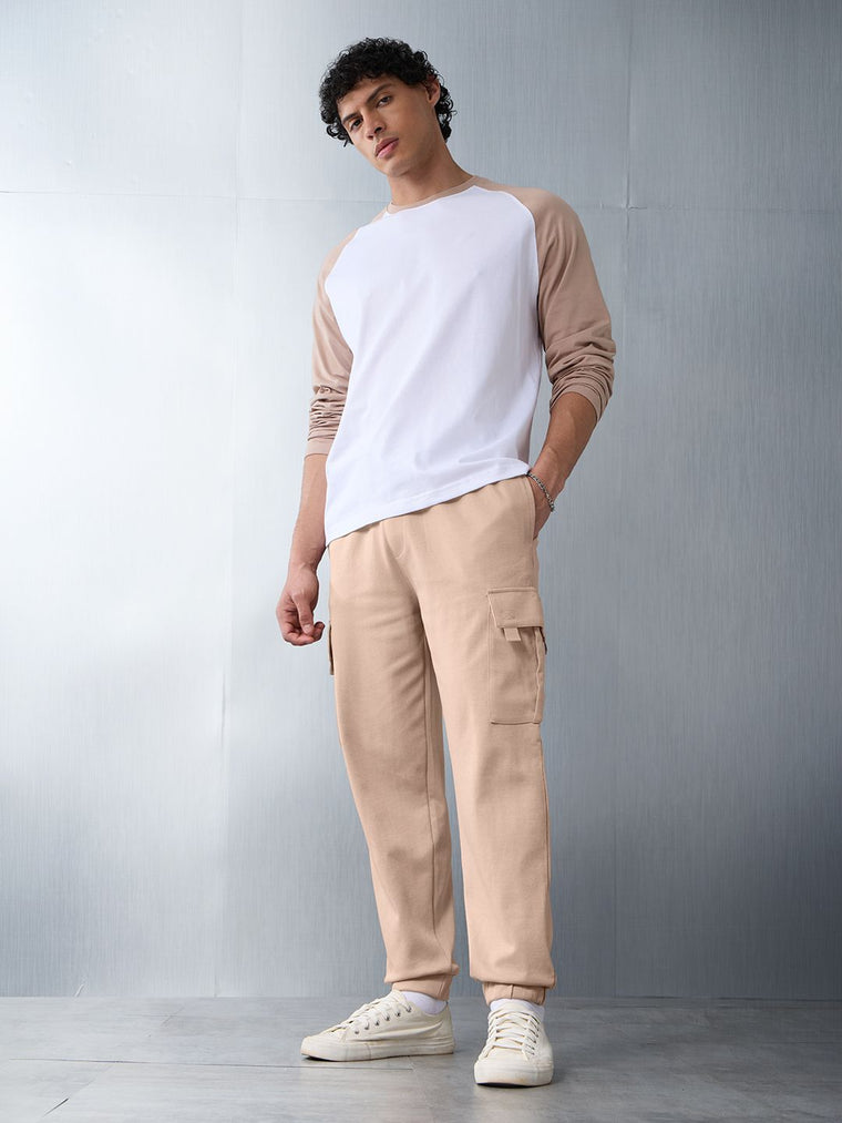 Solids: Coffee Cream Men Cargo Joggers