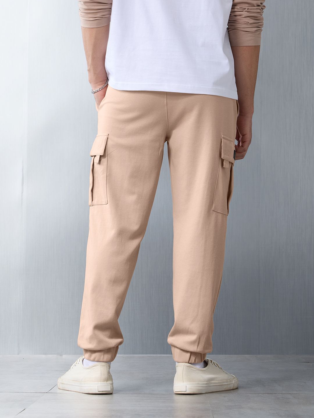 Solids: Coffee Cream Men Cargo Joggers