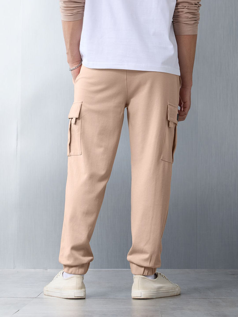 Solids: Coffee Cream Men Cargo Joggers