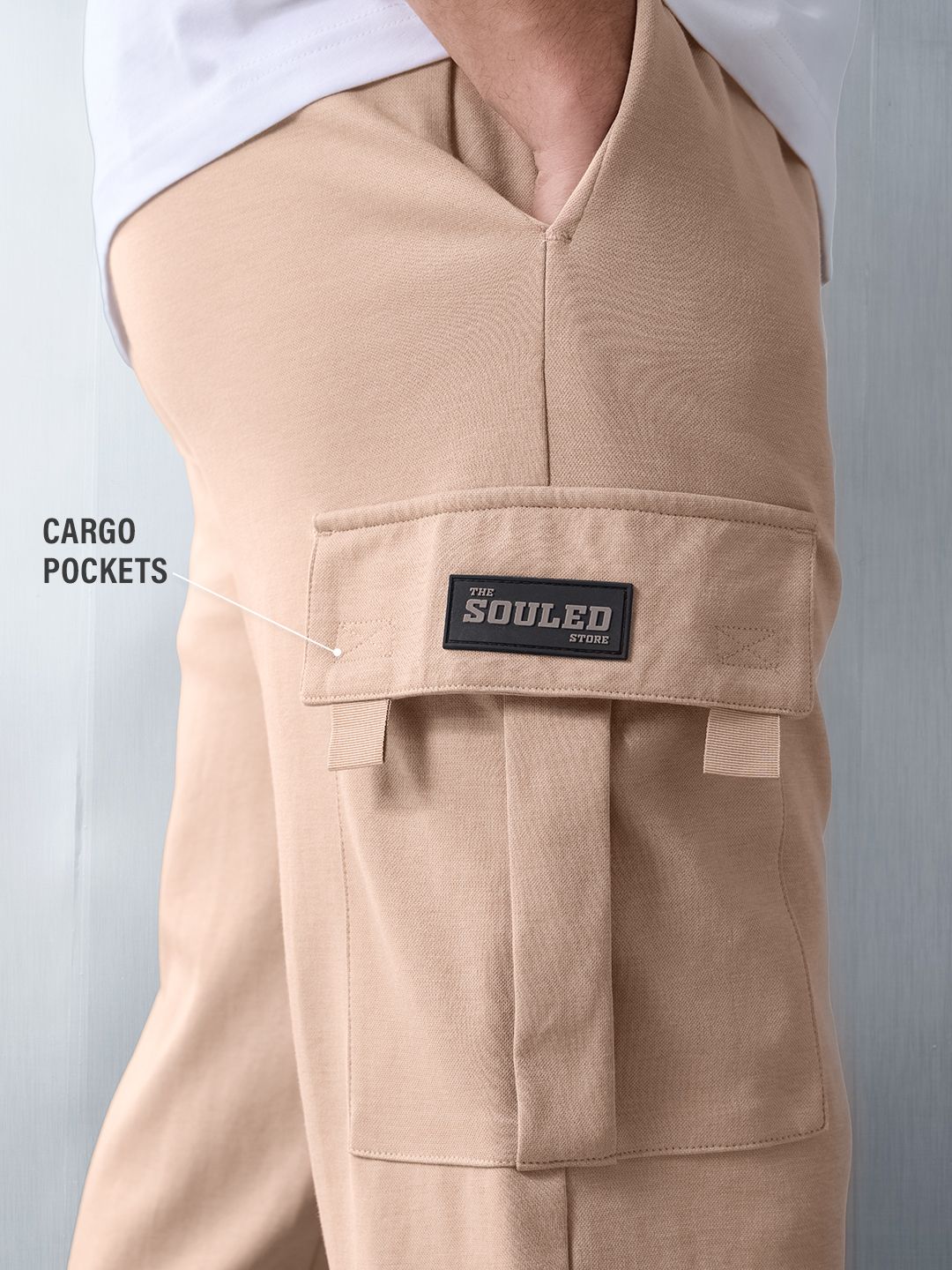 Solids: Coffee Cream Men Cargo Joggers