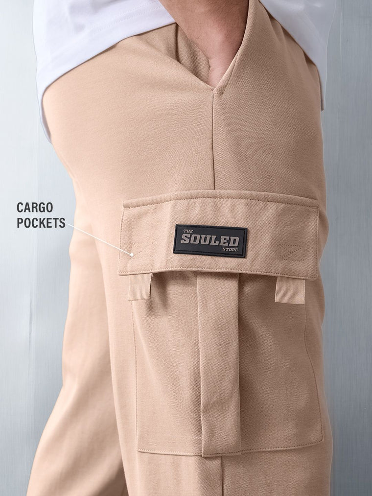 Solids: Coffee Cream Men Cargo Joggers