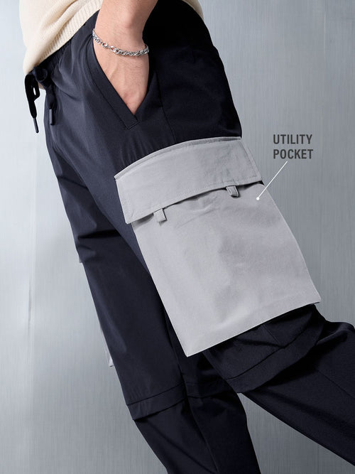Solids: Navy Blue And Grey Men Parachute Pants