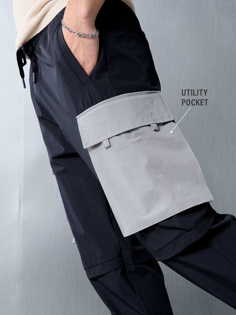 Solids: Navy Blue And Grey Men Parachute Pants