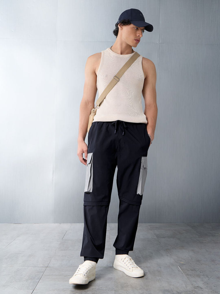 Solids: Navy Blue And Grey Men Parachute Pants
