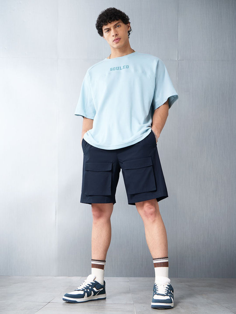 Solids: Navy Blue Men Cargo Shorts